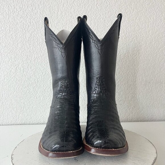 Rod Patrick Mens Cowboy Boots 10AA Black Caiman Leather Western Boots Blunt Toe - Picture 6 of 14